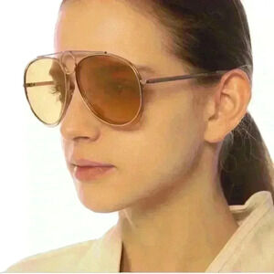 NWT CHLOE Womens CE144S 051 Yellow Copper Aviator Circle Sunglasses - Oversized.